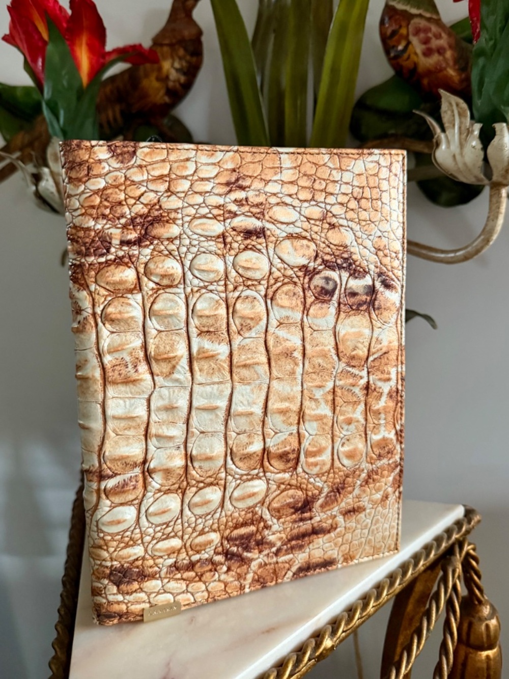 🤩 🦒🤩 NWT Brahmin Camel Safari Pearlized Leather Journal Notebook 🤩🦒🤩